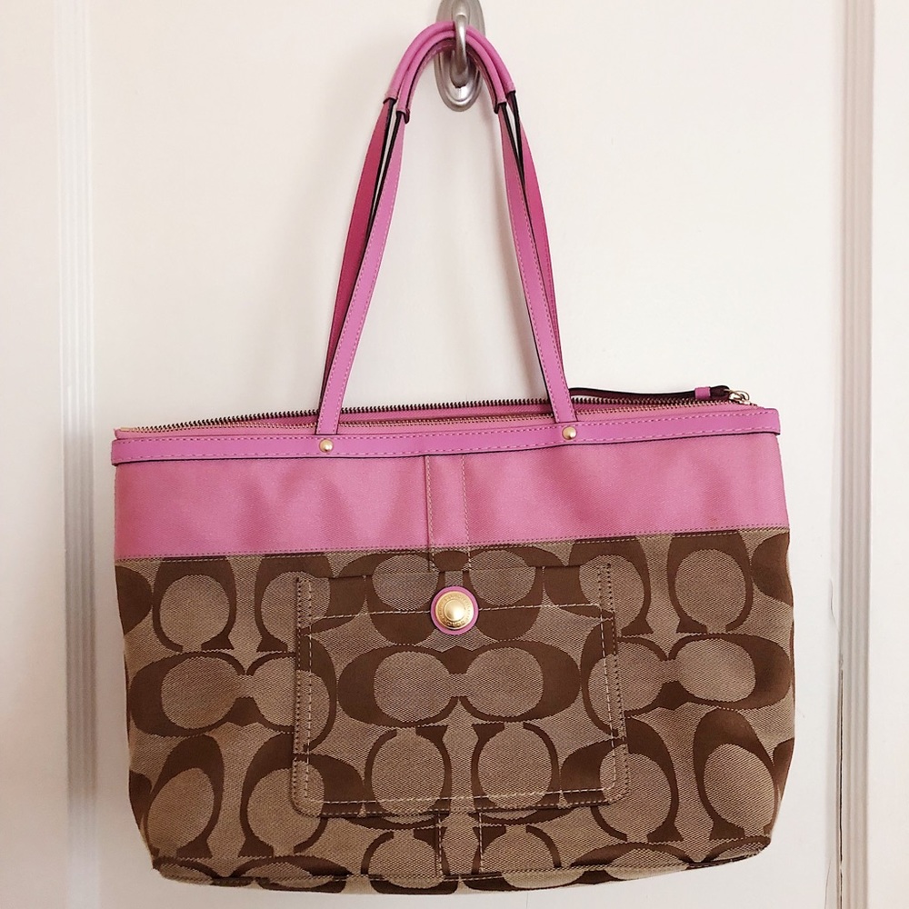 EUC Coach Tan & Pink Tote Purse